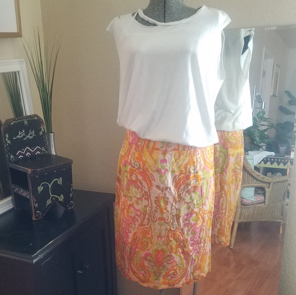 💕J. Crew Bright paisley Linen pencil skirt sz. 6!